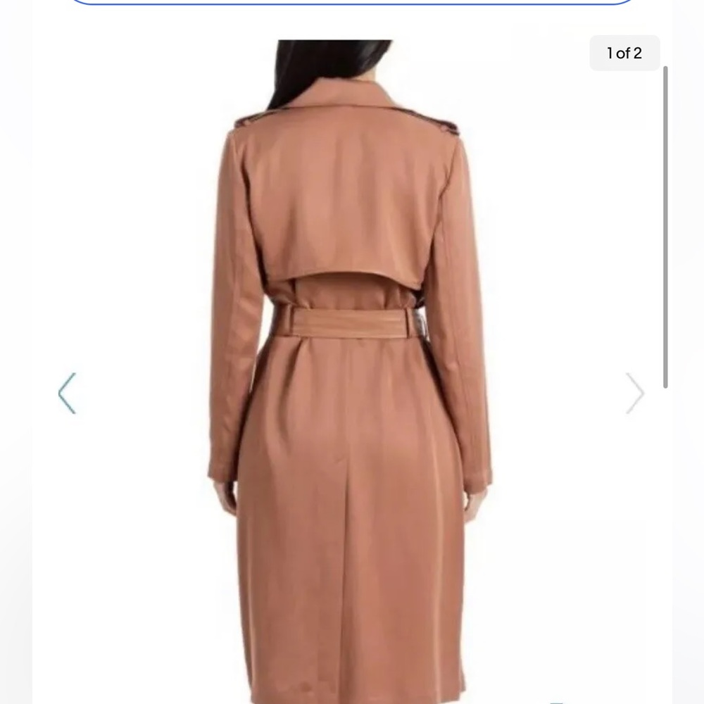 Badgley Mischka Faux Leather Trim Long Trench Coat S
